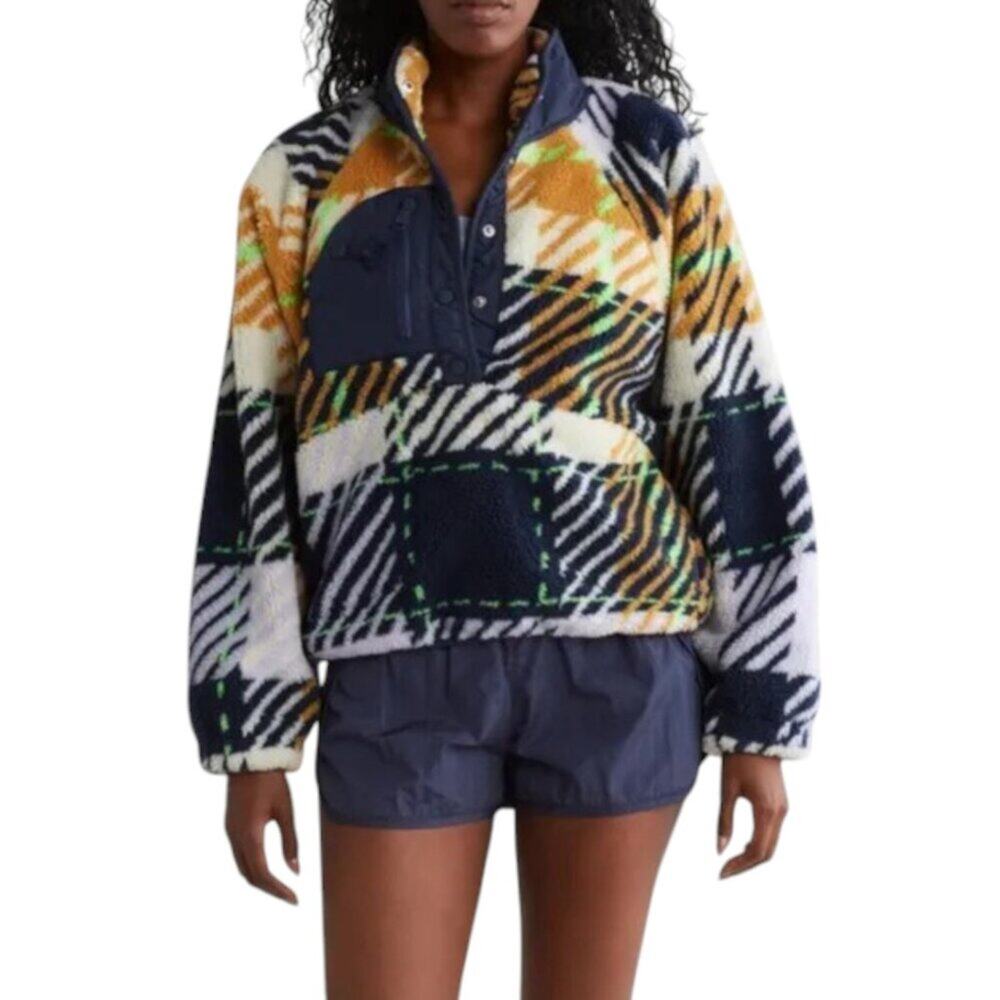 Free People Movement Rocky Ridge Fleece Pullover S Twilight Plaid Jacket NWT